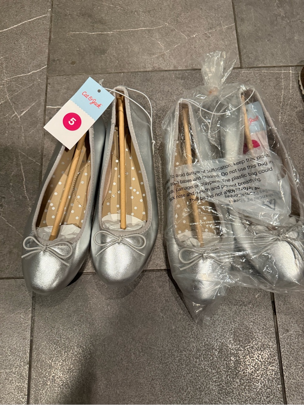 Cat & Jack Metallic Silver Bow Ballet Flats -